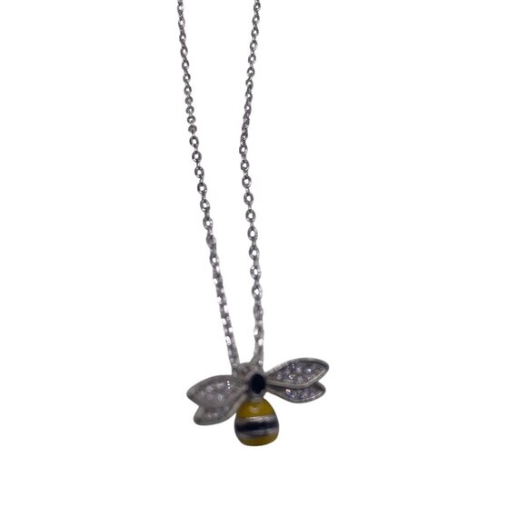 3D Bee Pendant Necklace Silver Tone Adjustable Chain Cupronickel Modern Design - Picture 2 of 8